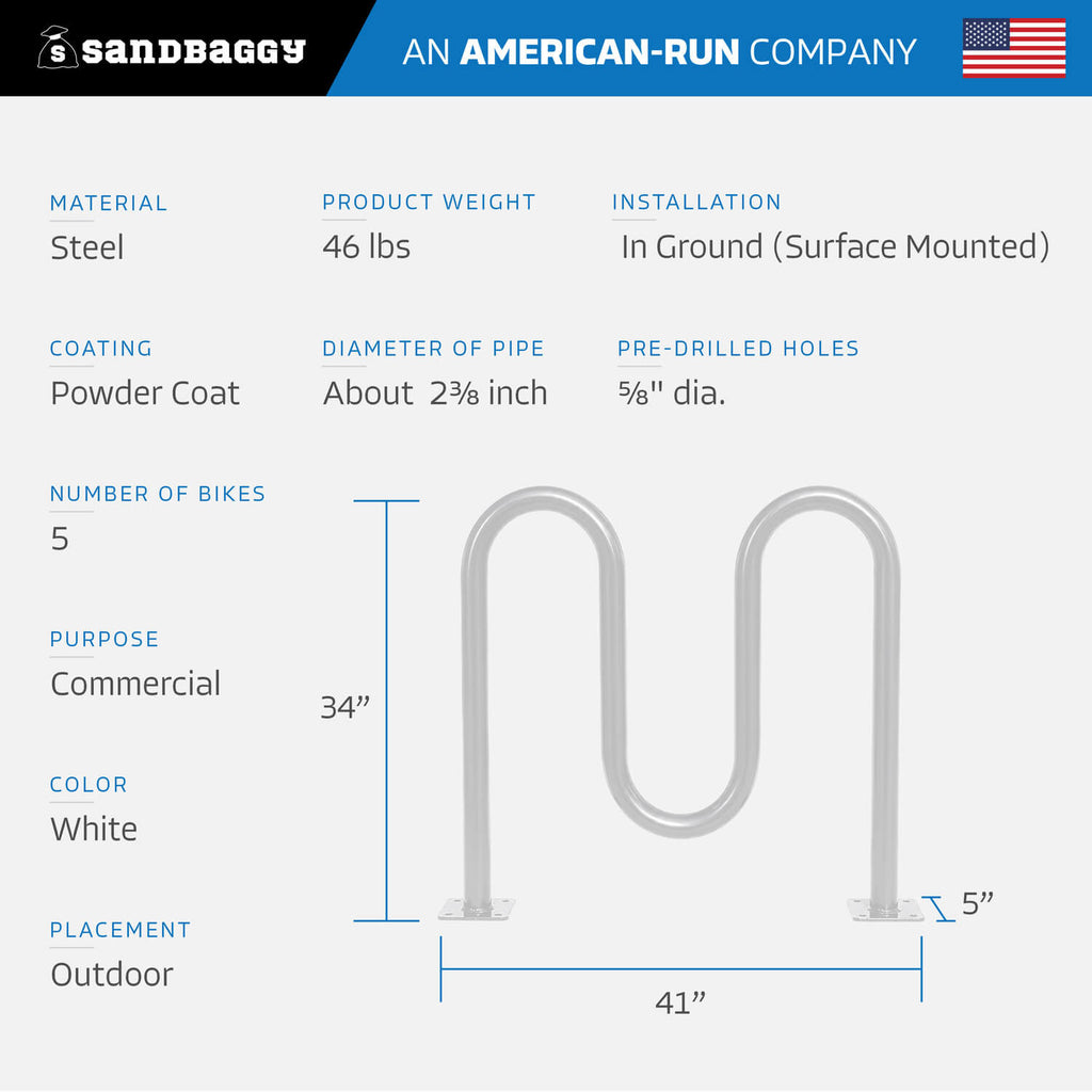 White Dual Loop Bike Rack - 5 Capacity