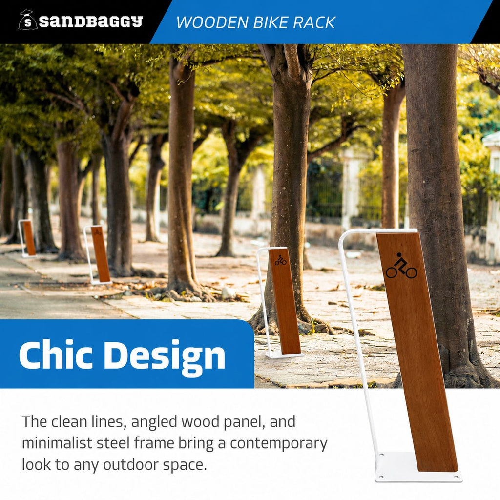 White Steel Modern Commercial Wood Bike Rack - Surface Mount - 2 Capacity