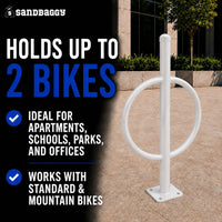 commercial post and ring bike rack - white - 2 bike cap