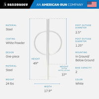 in ground post and ring bike rack - white