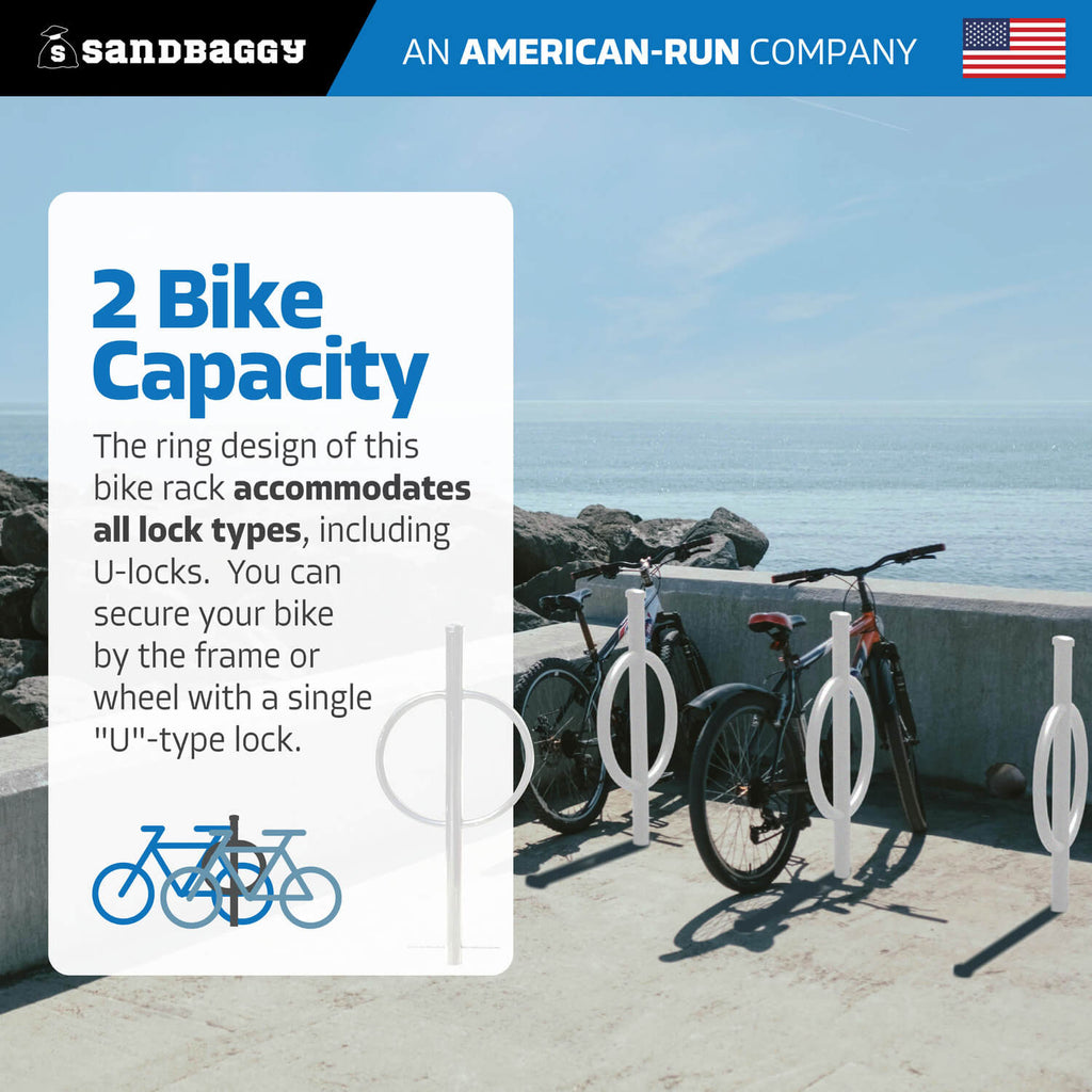 in ground post and ring bike rack - white