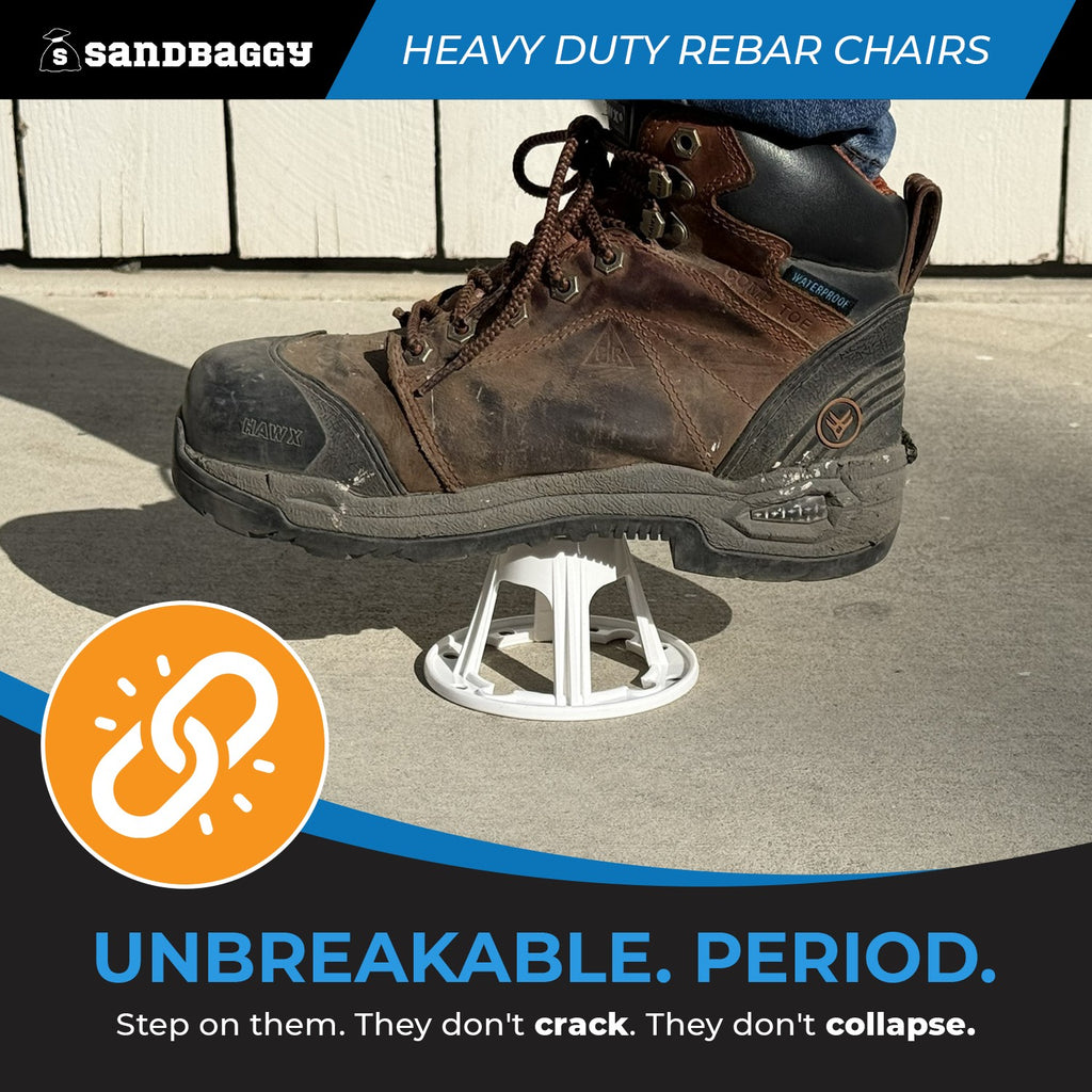 Plastic Rebar Chairs - Elevates Rebar 2 ½" or  3" - Rebar #3 to #5 (White)