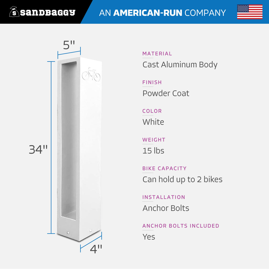 White Rectangle Modern Bike Rack Specs