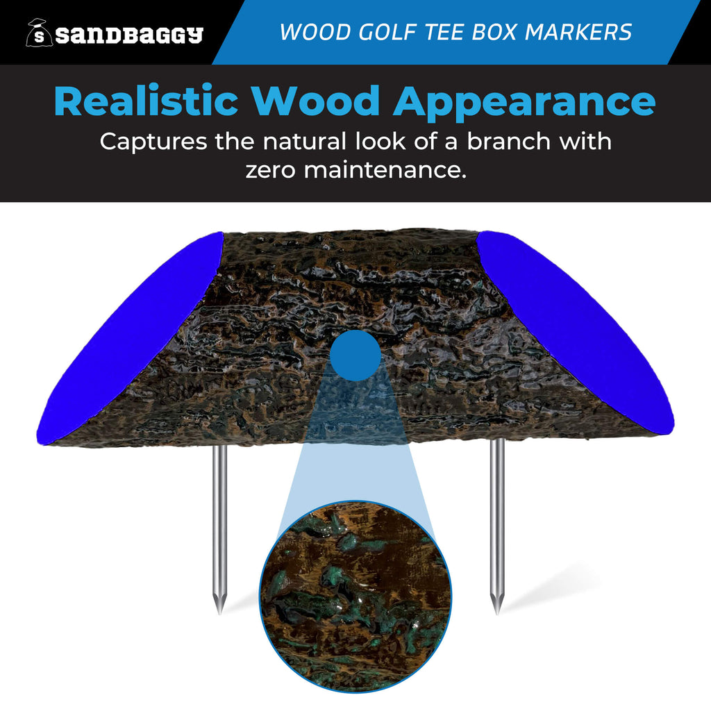 wood golf course tee box markers (Blue) - Log style