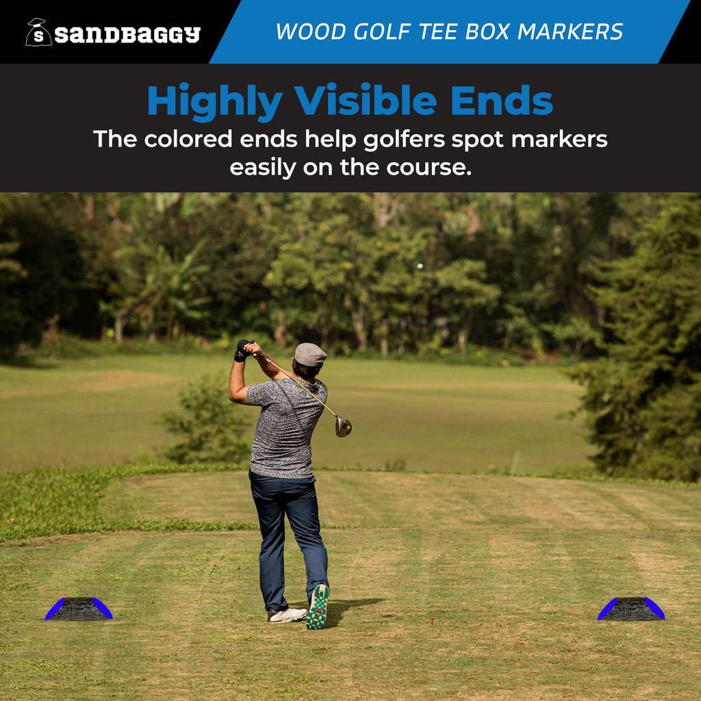 wood golf course tee box markers (Blue) - Visible