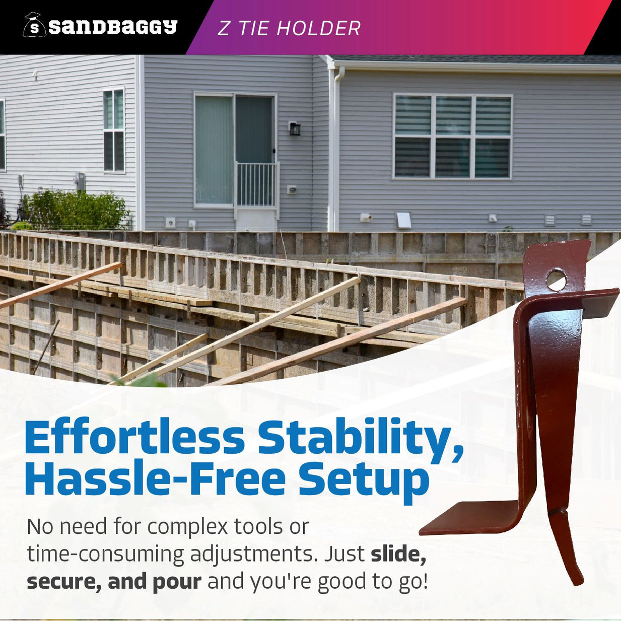 Z-Tie Holder for Concrete Forms - Waler Tie Bracket - Secure Double 2x Lumber Wales (Rust Resistant Steel)