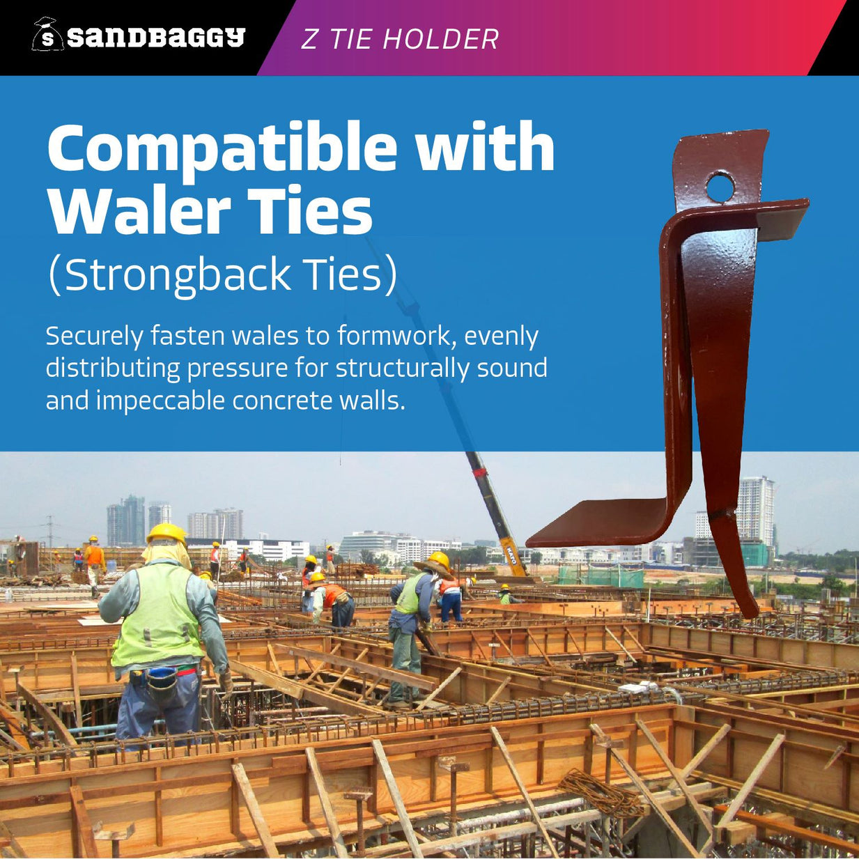 Z-Tie Holder for Concrete Forms - Waler Tie Bracket - Secure Double 2x Lumber Wales (Rust Resistant Steel)
