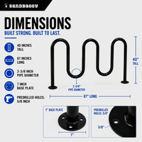 Black commercial 5 loop bike racks - Specs and Dimensions
