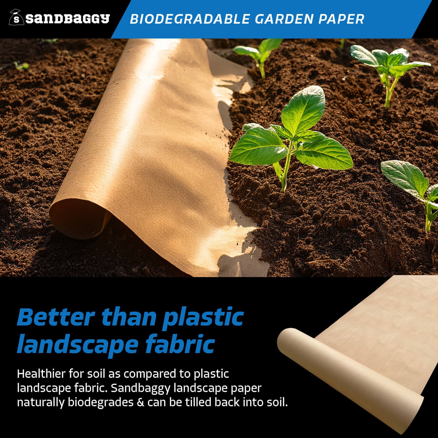 60 X 3 Ft Biodegradable Paper Weed Barrier, Garden Paper Weed Barrier With U-Shaped Ground Nails, Biodegradable Landscape Fabric