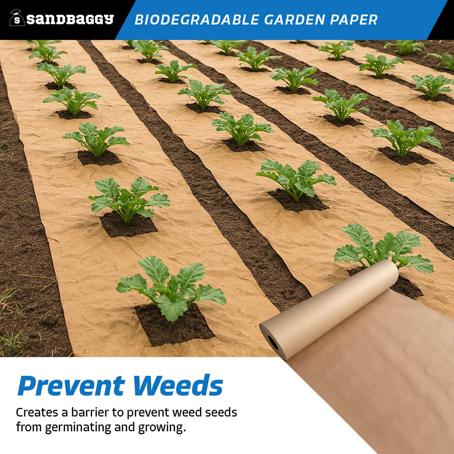 weed tarp Biodegradable Landscape Fabric - Garden Paper For Weeds - Paper Mulch (2-5 ft wide) - Made In USA - 10 rolls