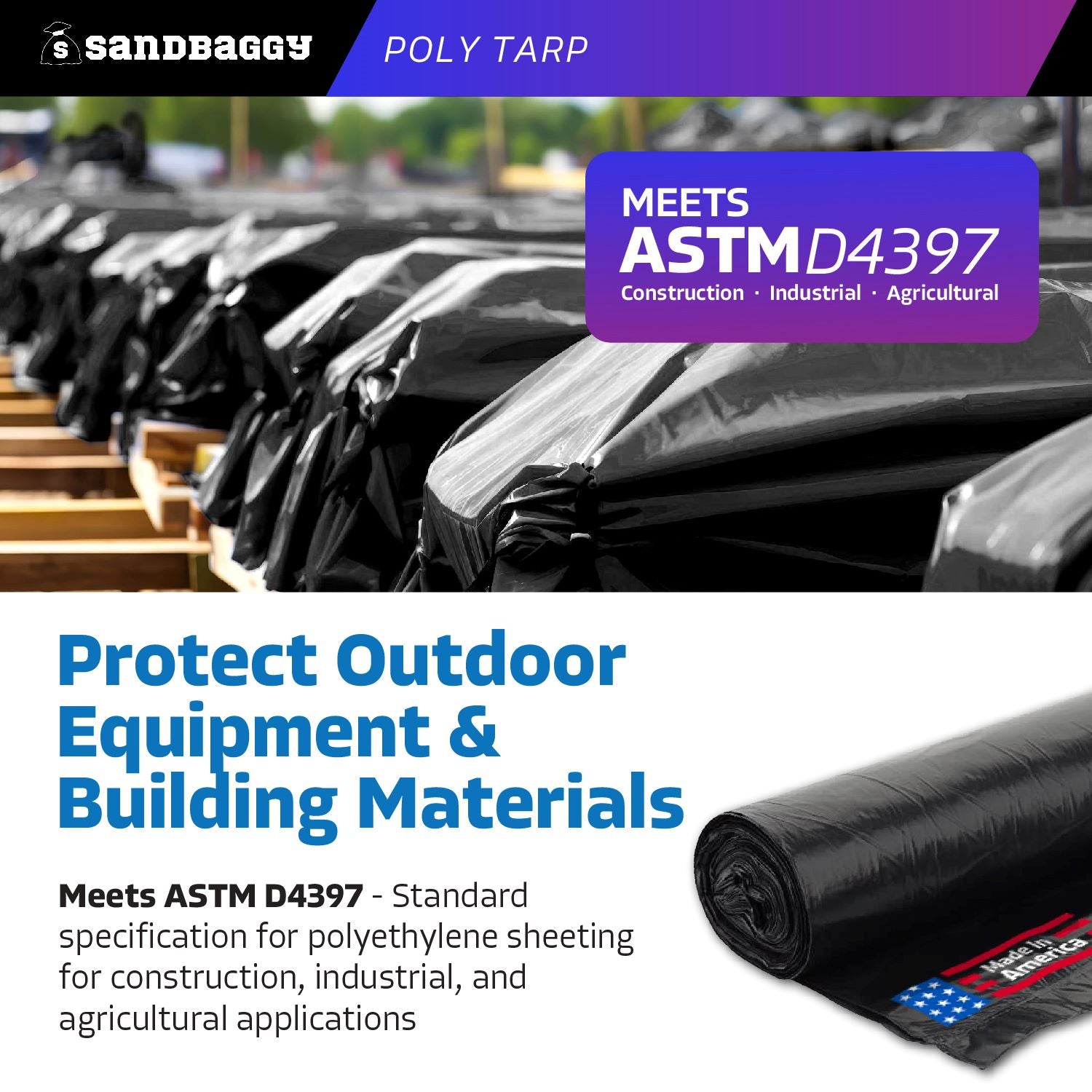 Black Poly Tarps - Roofing, Construction, Gardening - USA MADE