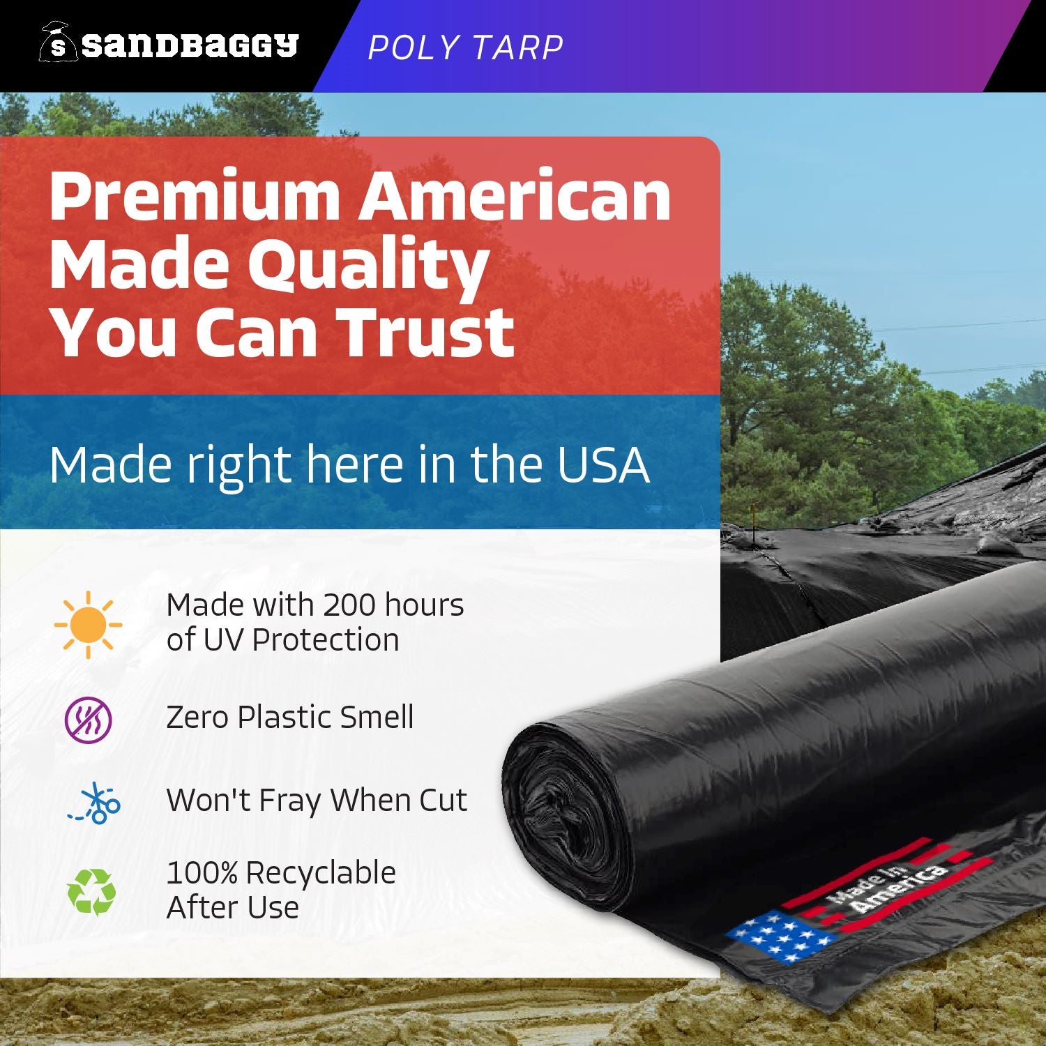 Black Poly Tarps - Roofing, Construction, Gardening - USA MADE