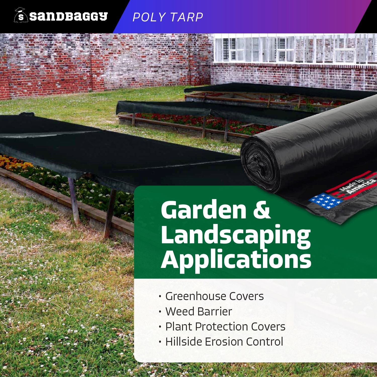 Black Poly Tarps - Roofing, Construction, Gardening - USA MADE