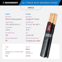 black silt fence with stakes - type C - specs