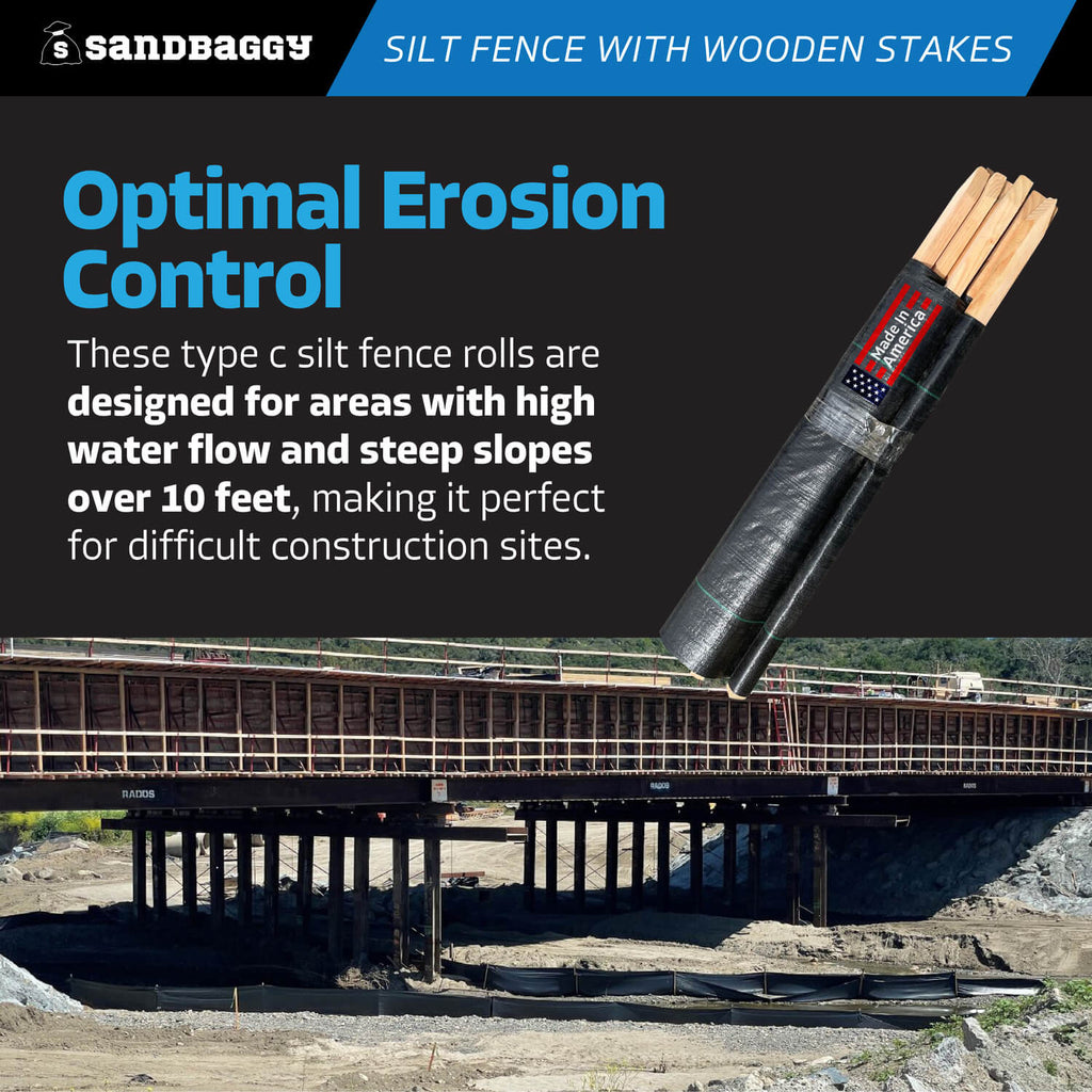 black silt fence with stakes - erosion control