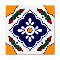 Floral Medallion Quatrefoil Talavera Tile 4.25” x 4.25” | Handmade Puebla Mexican Tile
