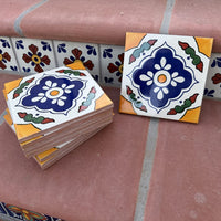 Floral Medallion Quatrefoil Talavera Tile 4.25” x 4.25” | Handmade Puebla Mexican Tile