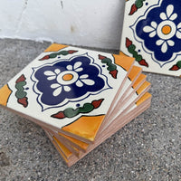 Floral Medallion Quatrefoil Talavera Tile 4.25” x 4.25” | Handmade Puebla Mexican Tile