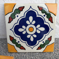 Floral Medallion Quatrefoil Talavera Tile 4.25” x 4.25” | Handmade Puebla Mexican Tile