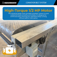 24" x 10 ft Conveyor Belt System | 1,100 lb Cap. | Chevron Rubber Belt