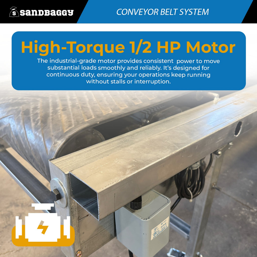 Heavy Duty Conveyor Belt System (18" x 10 ft) | 2,000 lb Cap. | Chevron Rubber Belt