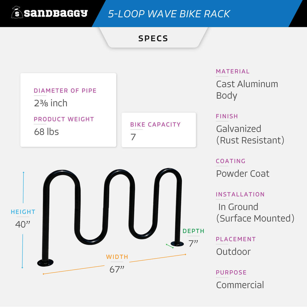 Commercial 5-Loop Wave Bike Rack - 7 Bike Capacity – Sandbaggy