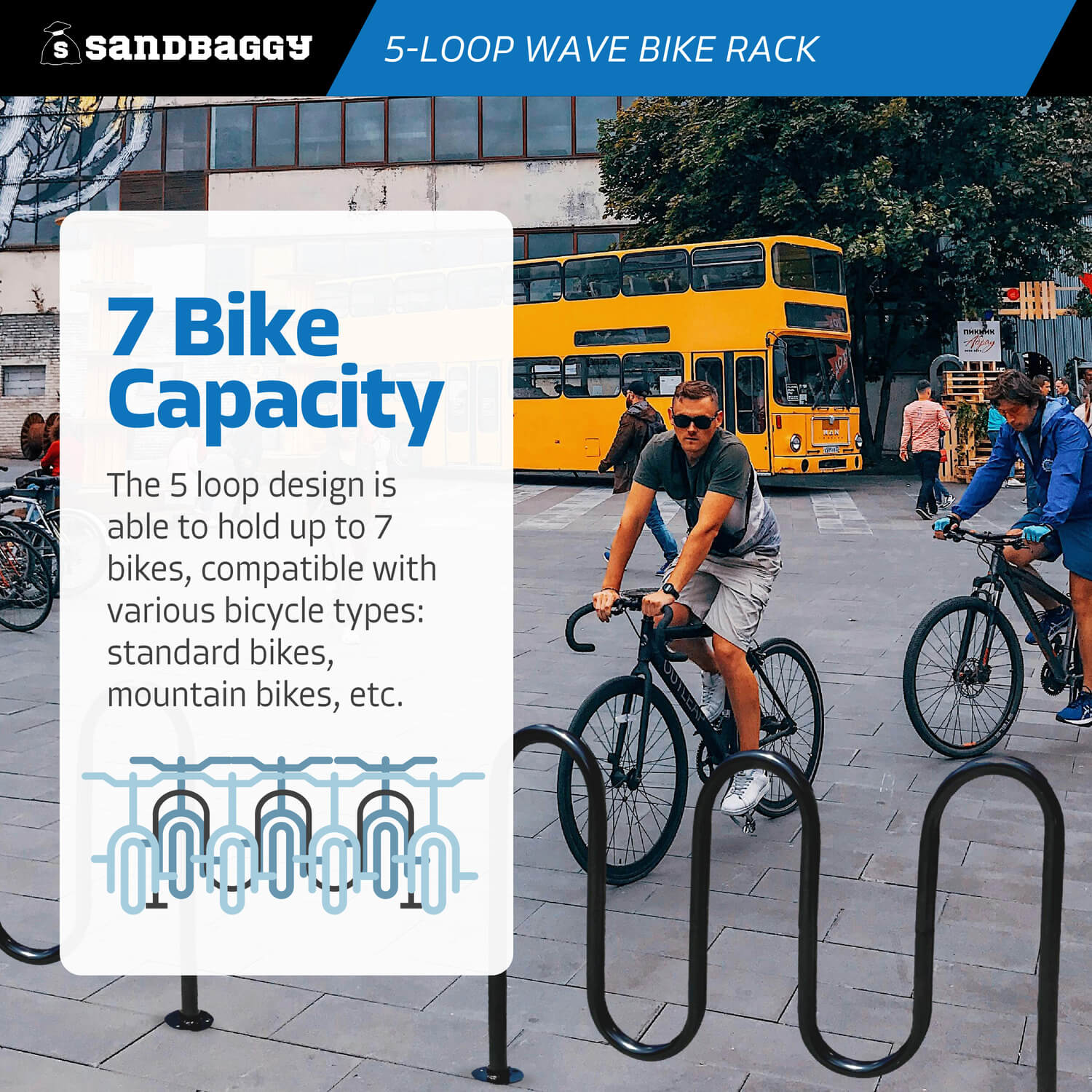 Commercial 5-Loop Wave Bike Rack - 7 Bike Capacity – Sandbaggy