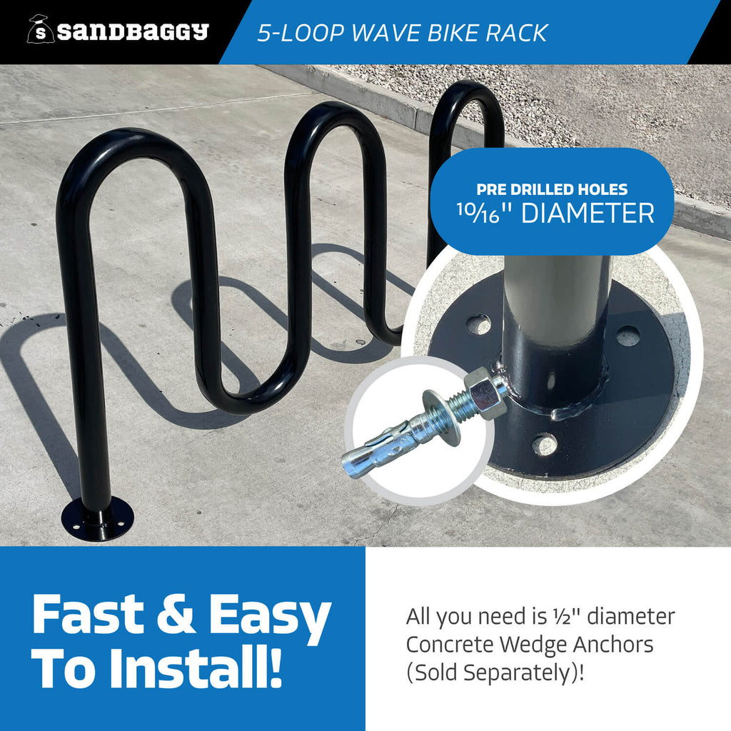 commercial 5 loop bike racks - in ground concrete installation