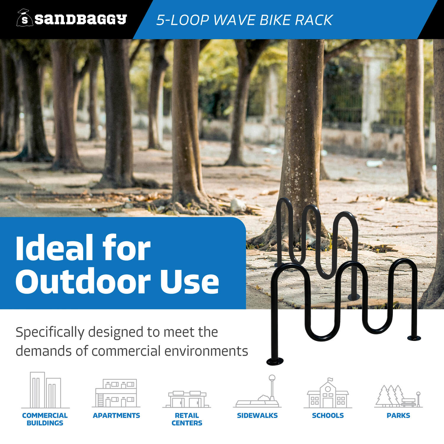 Commercial 5-Loop Wave Bike Rack - 7 Bike Capacity – Sandbaggy