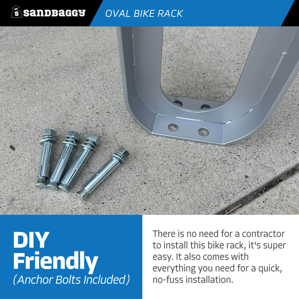 modern commercial oval bike rack - in ground installation