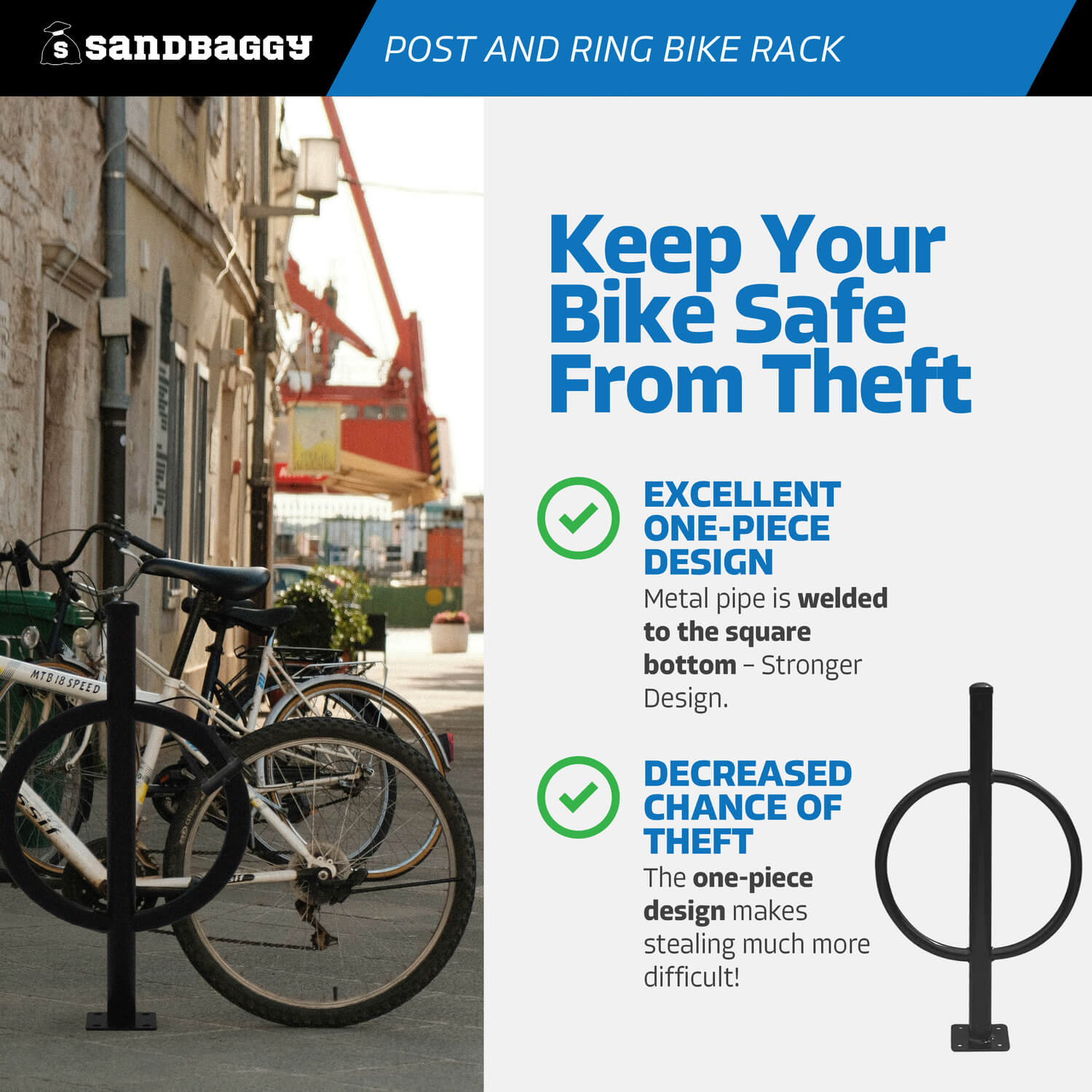 Two Post Bike Rack Commercial Post and Ring Bike Rack - Outdoor Surface Mount – Sandbaggy