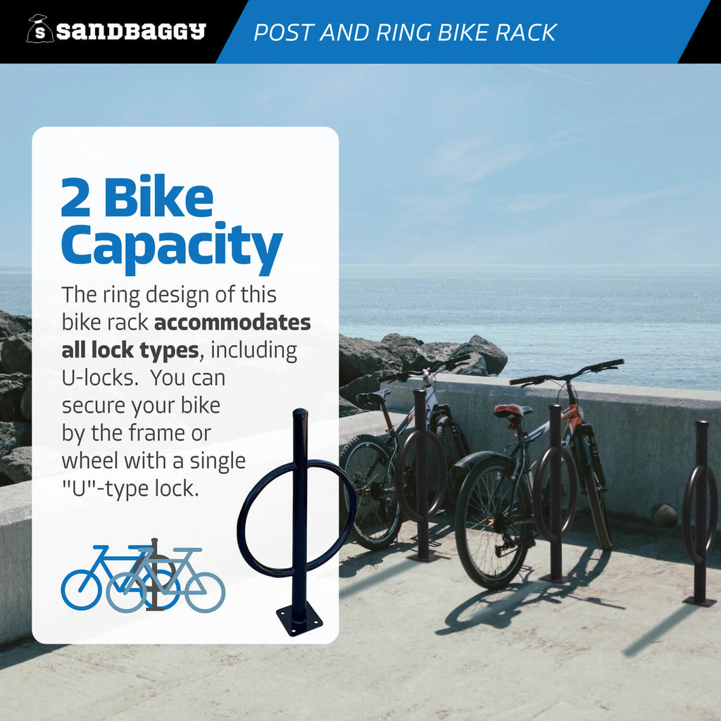 commercial post and ring bike rack - 2 bike capacity