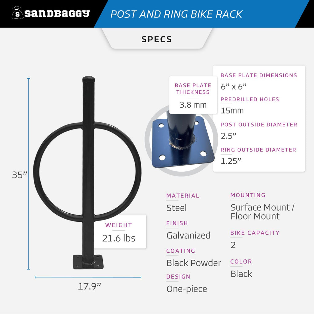 commercial post and ring bike rack - Specs