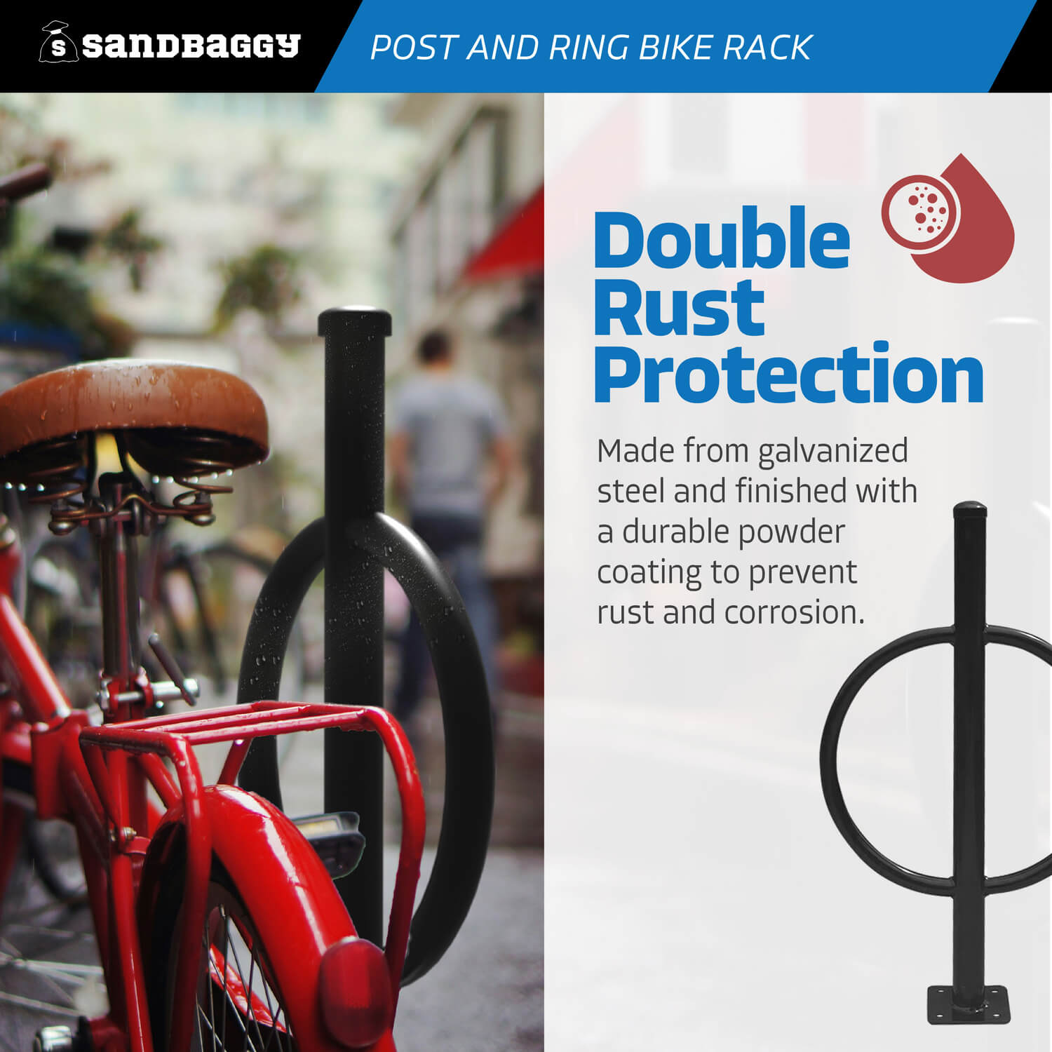 Rusting Bike Racks Commercial Post and Ring Bike Rack - Outdoor Surface Mount – Sandbaggy