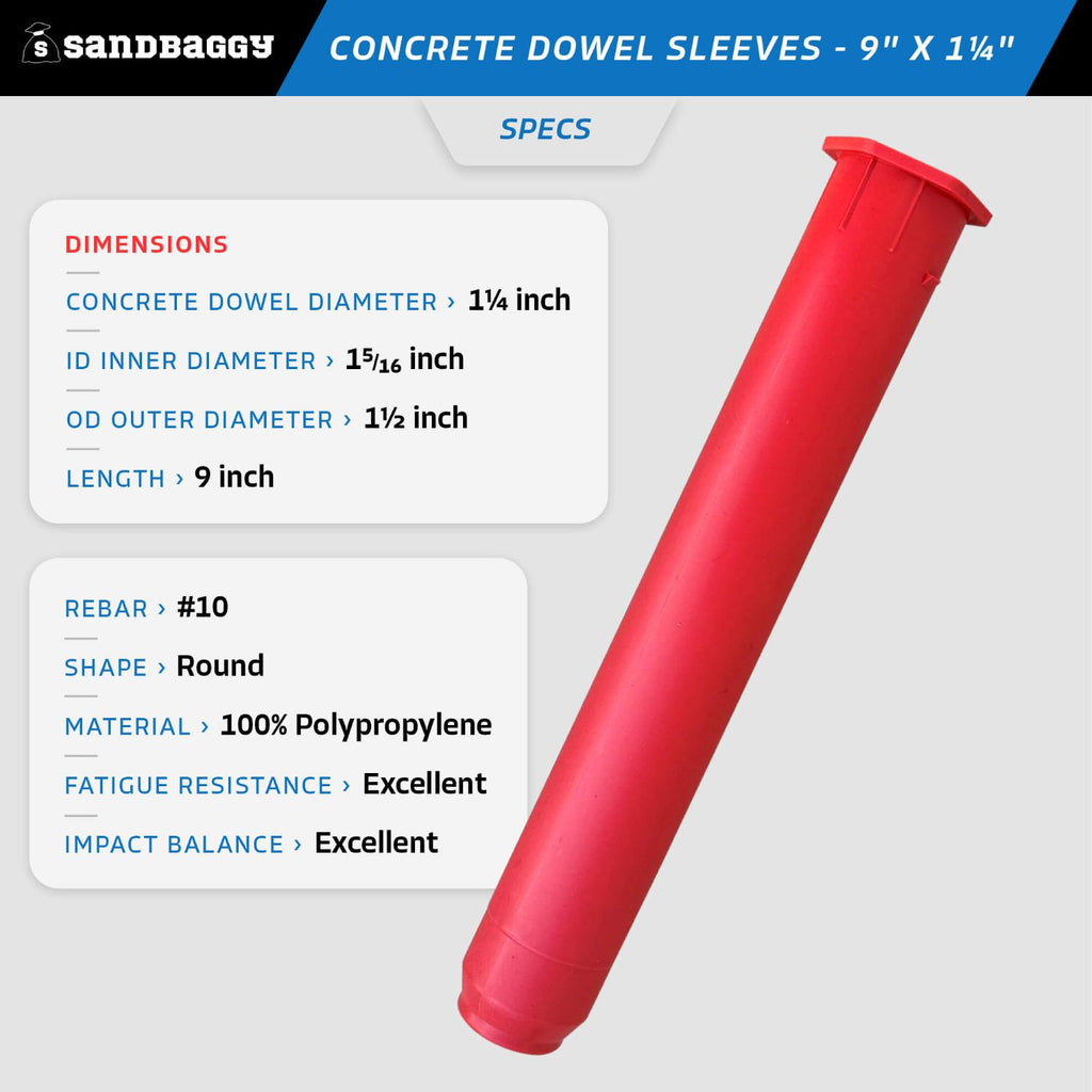 Concrete Dowel Sleeves - 9” x 1-1/4” | #10 Rebar Dowel Sleeve – Sandbaggy
