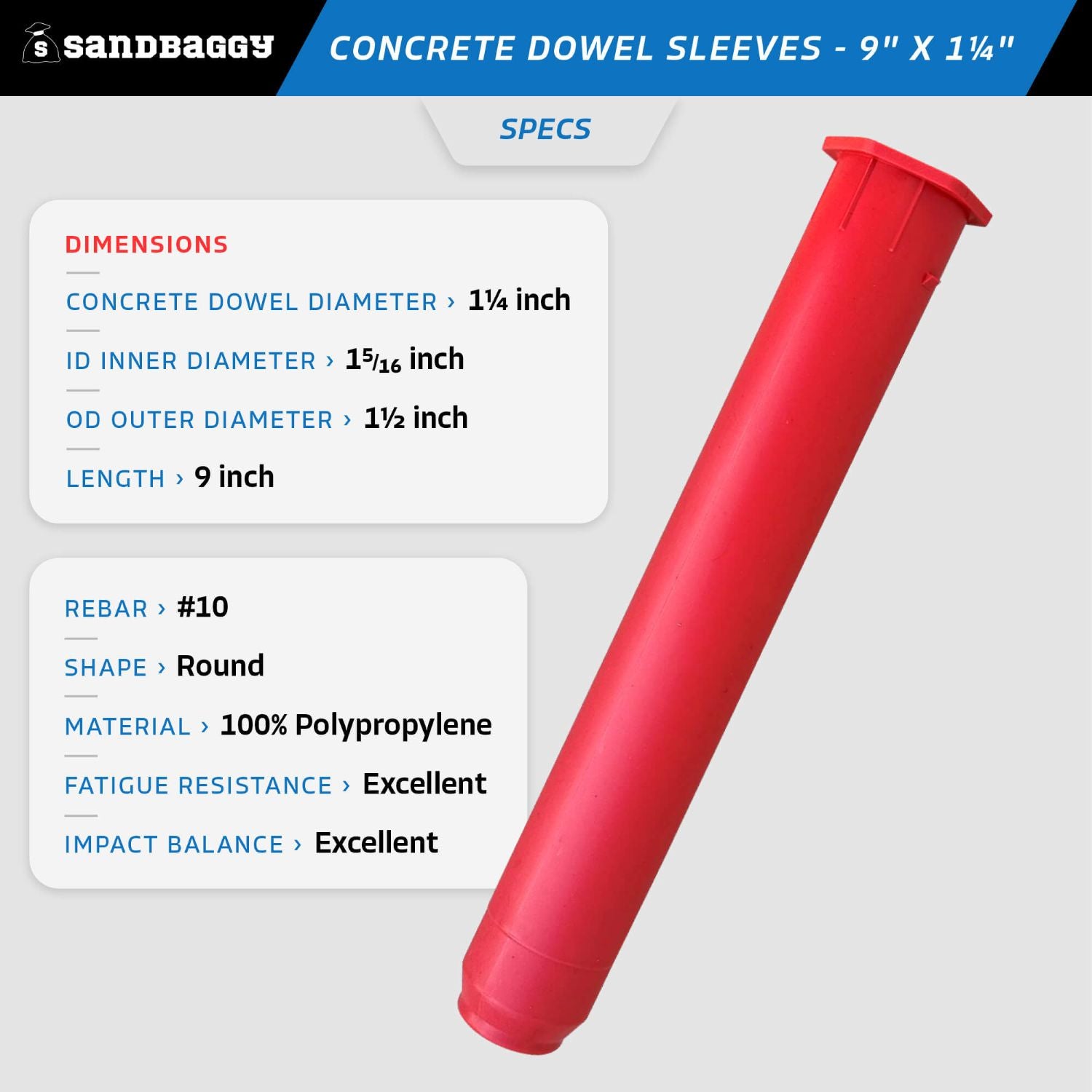 Concrete Dowel Sleeves - 9” x 1-1/4” | #10 Rebar Dowel Sleeve – Sandbaggy