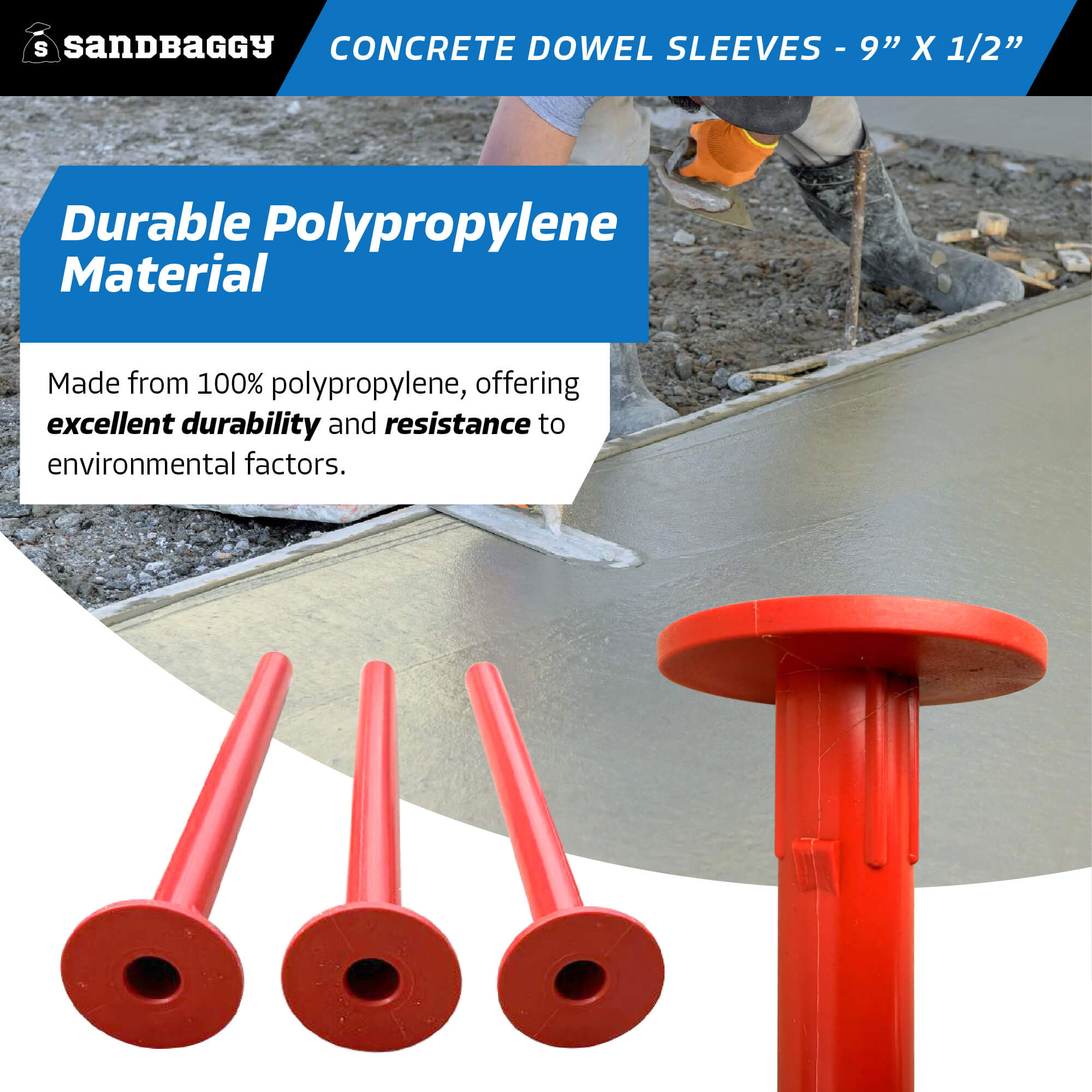 Concrete Dowel Sleeves - 9” x 1/2” | #4 Rebar Dowel Sleeves – Sandbaggy