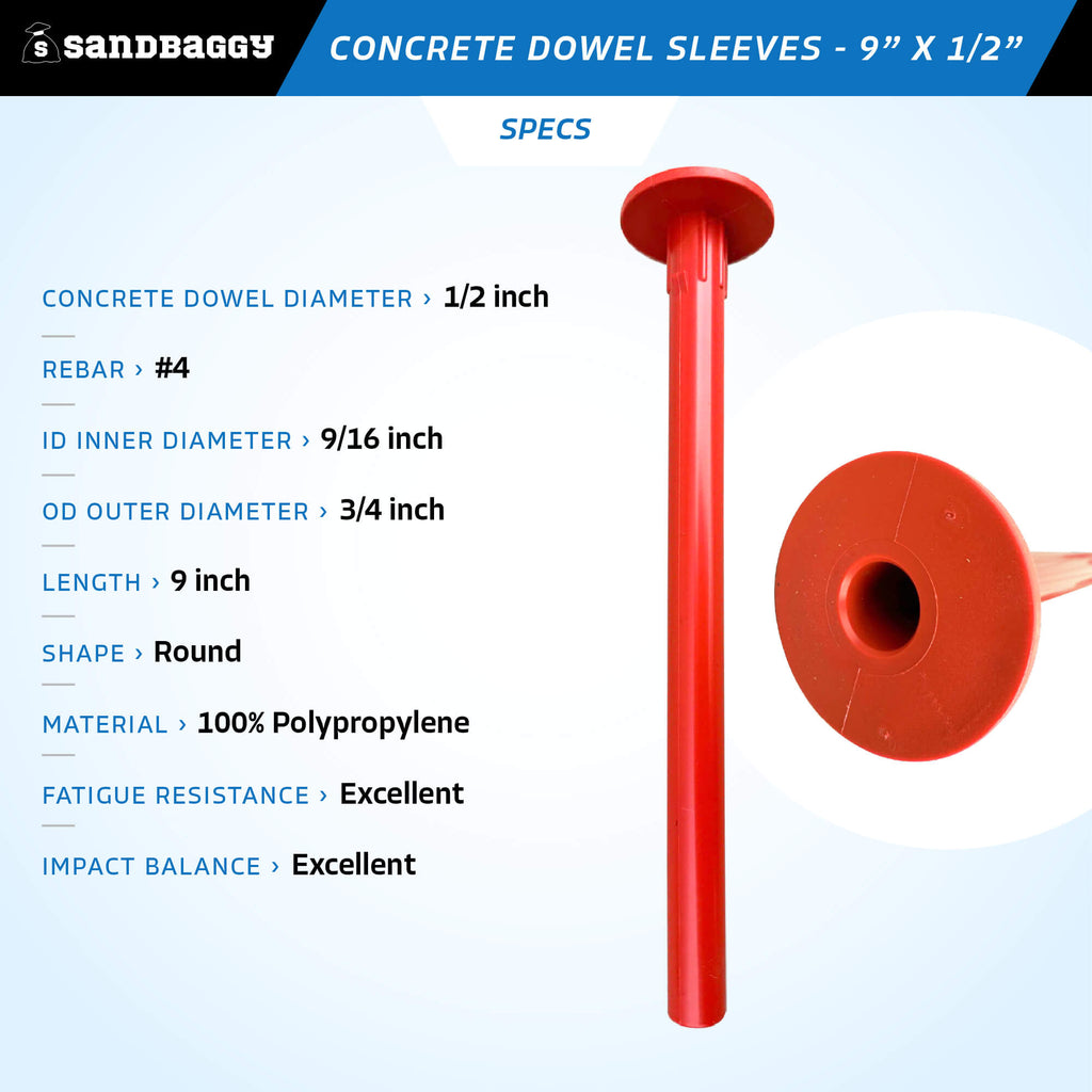Concrete Dowel Sleeves - 9” x 1/2” | #4 Rebar Dowel Sleeves – Sandbaggy
