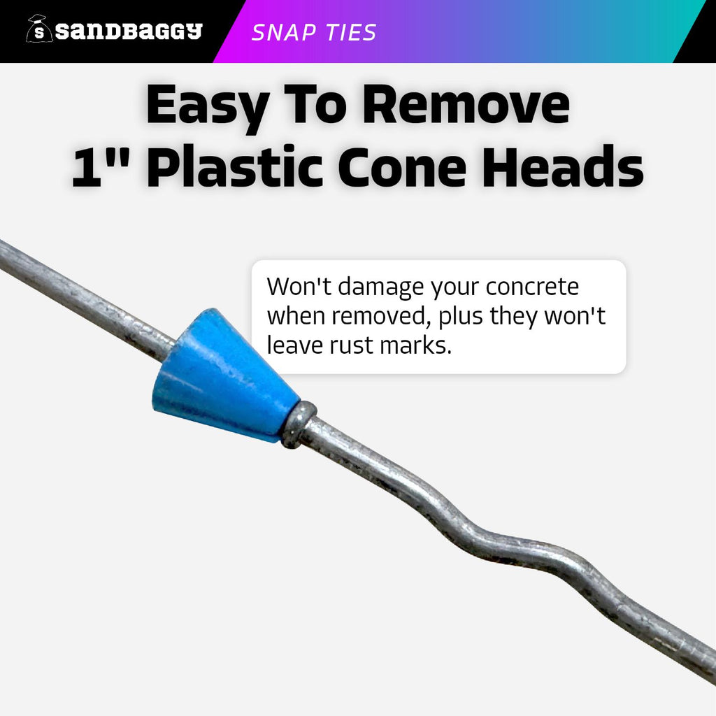 long end snap ties with removable plastic cone heads