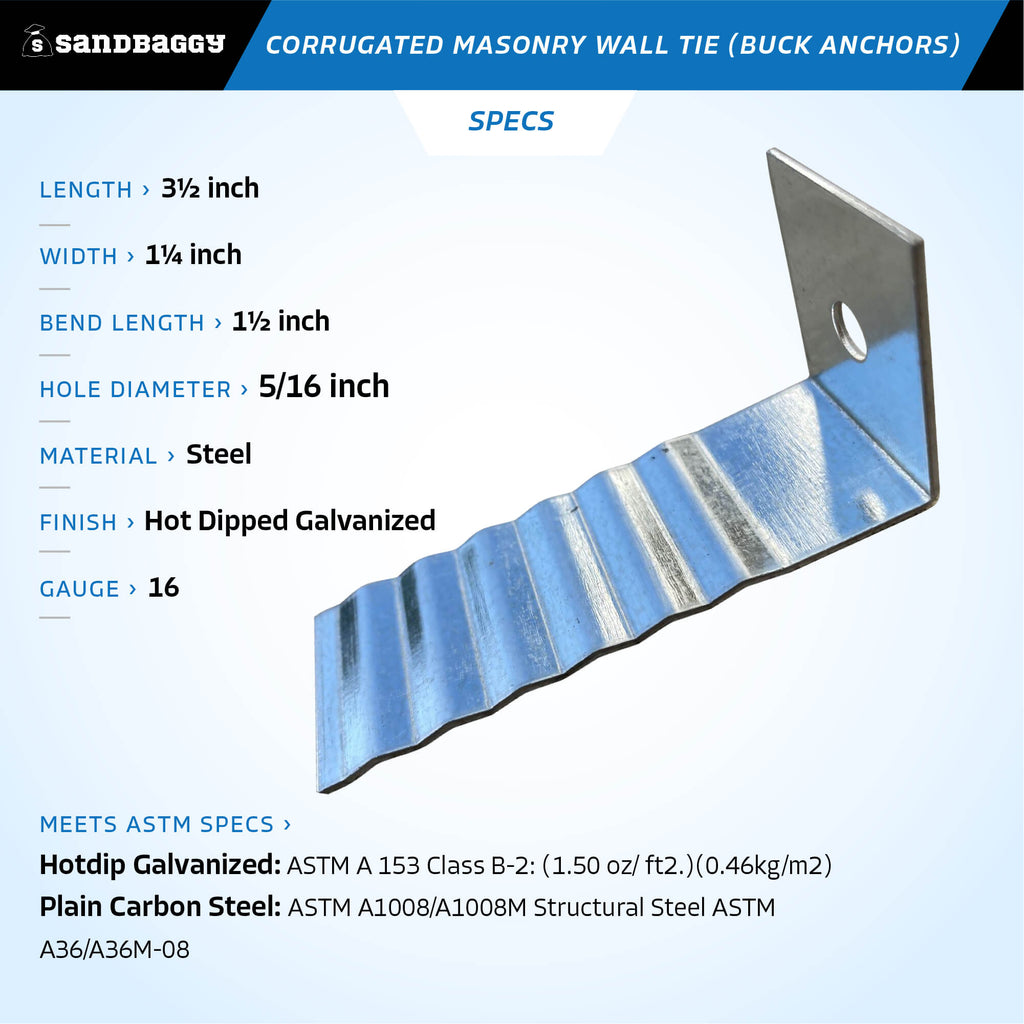 corrugated masonry wall ties - specs