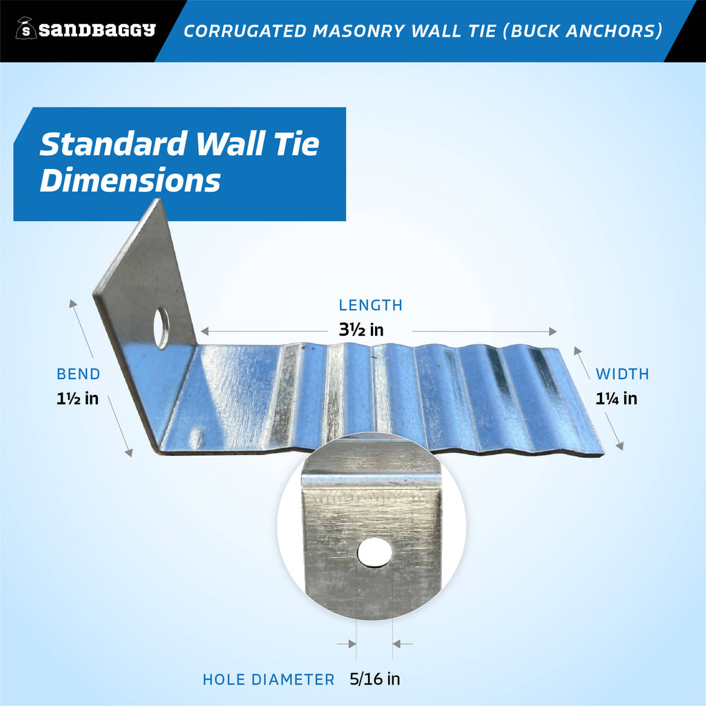 1-1/4" x 3-1/2" standard corrugated masonry wall ties 