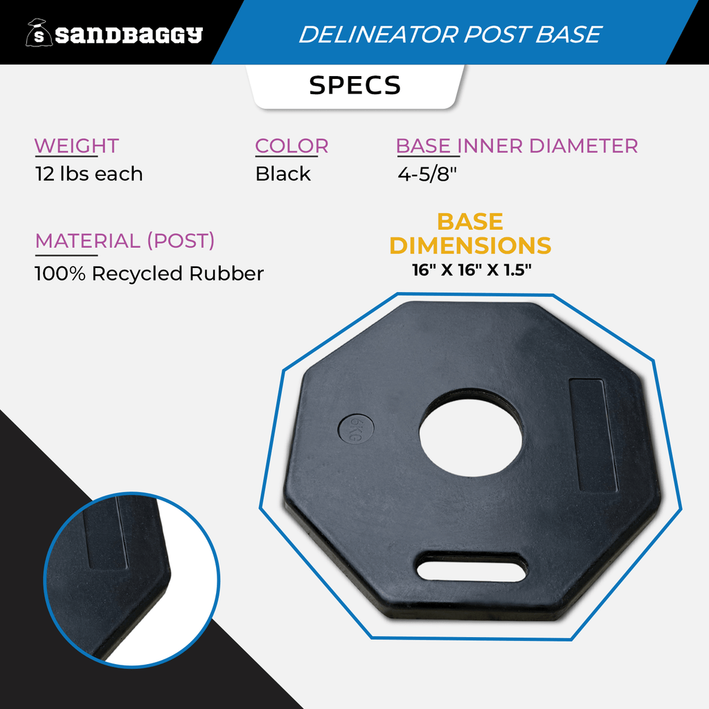 16" Traffic Delineator Post Base - Rubber