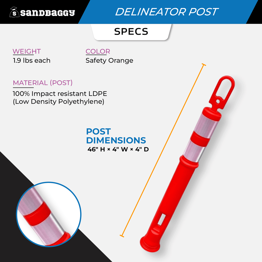 46" Plastic Traffic Delineator Post - Reflective Bands (Orange)