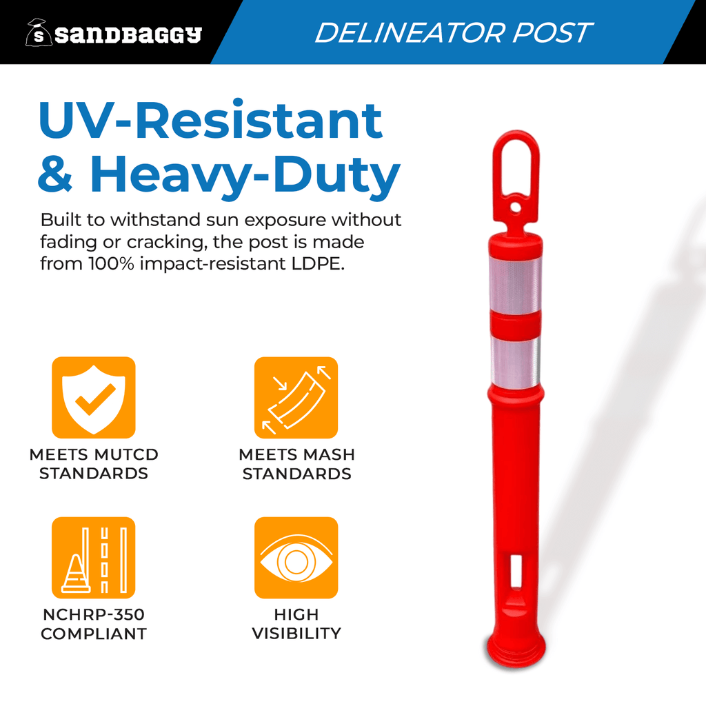 46" Plastic Traffic Delineator Post - Reflective Bands (Orange)