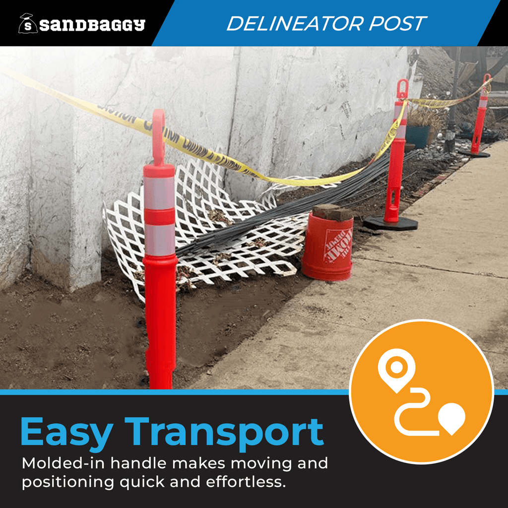 46" Plastic Traffic Delineator Post - Reflective Bands (Orange)