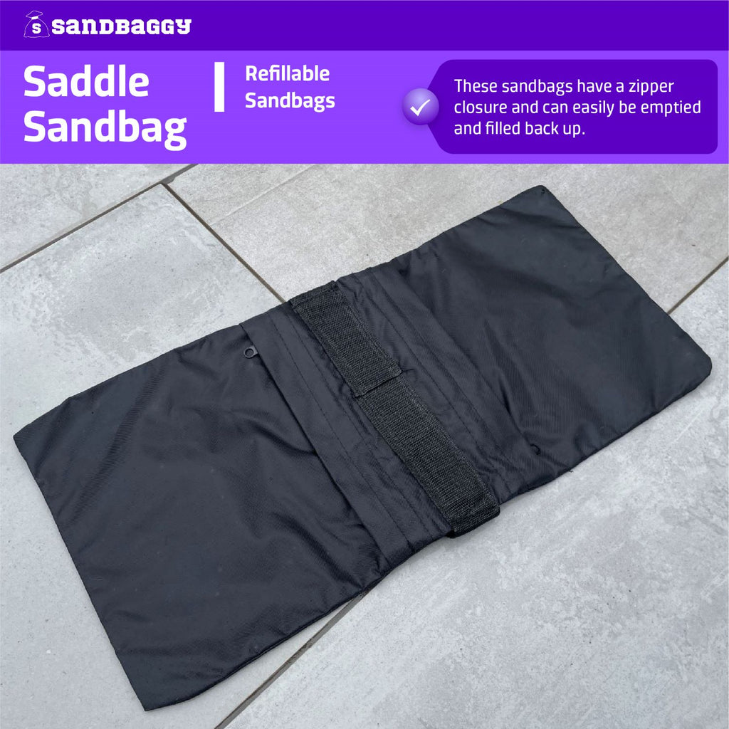 empty and refillable saddle sandbags with zipper closure