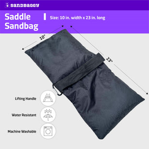 10 inch wide by 23 inch long saddle sandbags with handle and Carabiner Clip