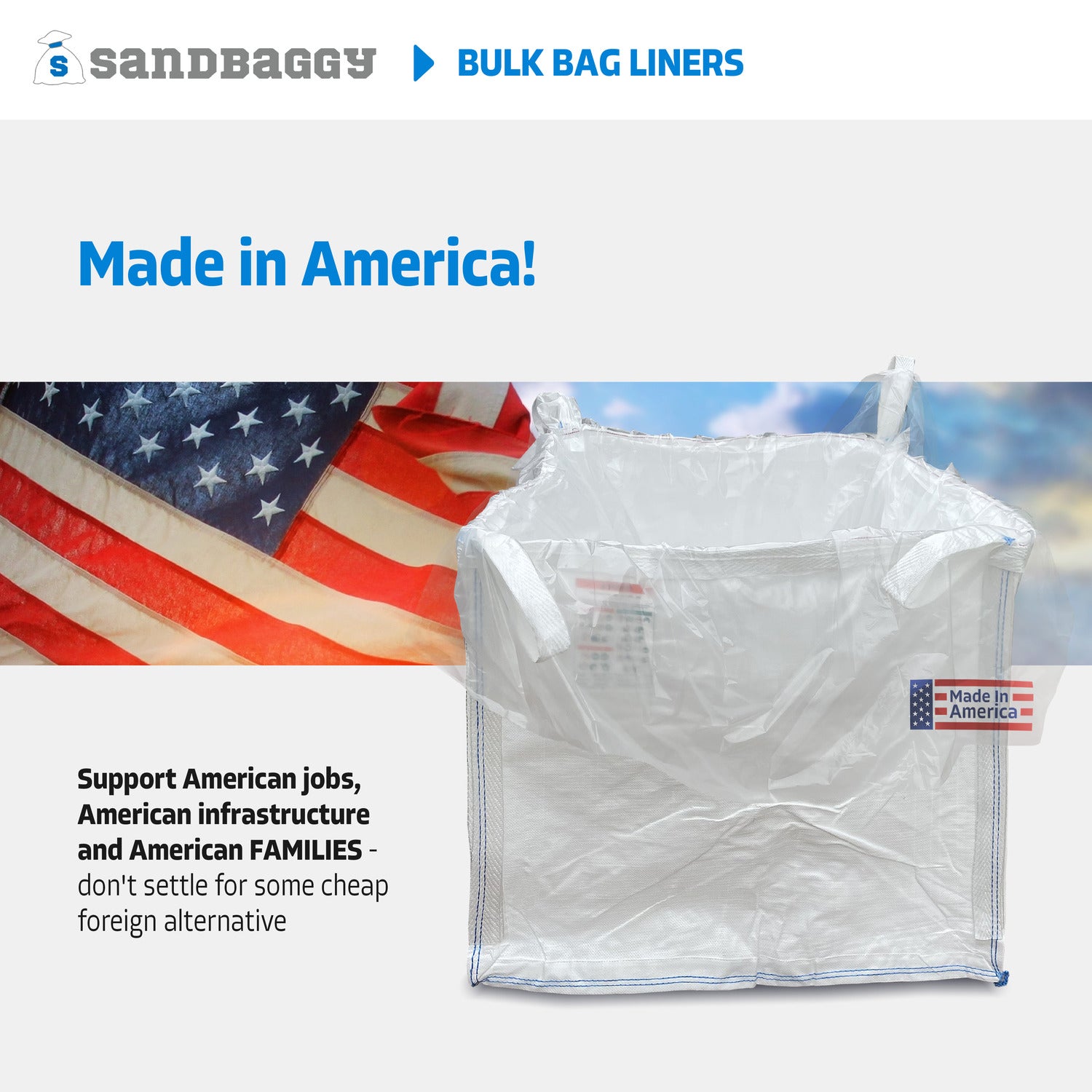 Clear FIBC Bulk Bag Liners Made in USA Fits Bags Up to 55 x 55 x 75 1 Month UV Protection Pack of 1000 Bulk Bag Liners