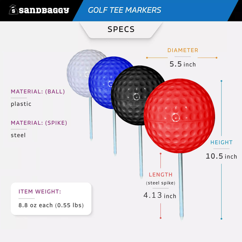 multi color golf tee markers - specs