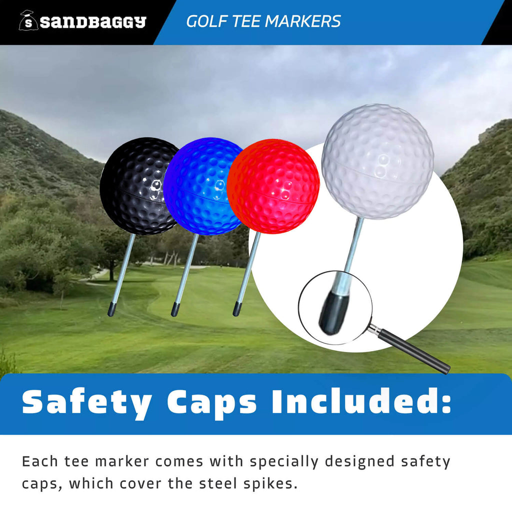 multi color golf tee markers pack - with safety caps